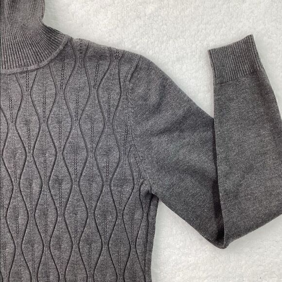 Eclectic Grey High Turtleneck Wavy Pattern Knit Sweater Size Large - Picture 10 of 16